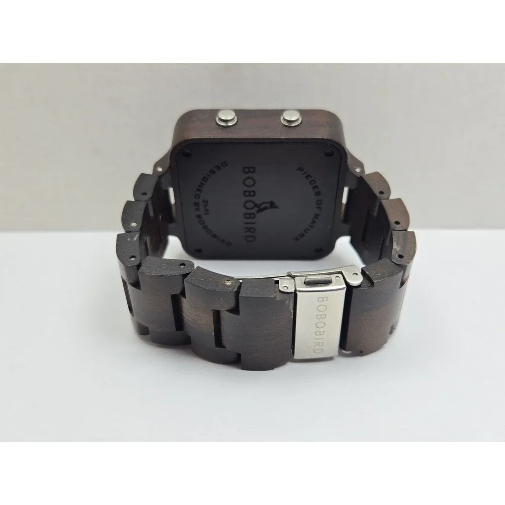 BOBO BIRD Mens Digital Wooden Watch LED Binary Date Retro Dark Brown New Battery